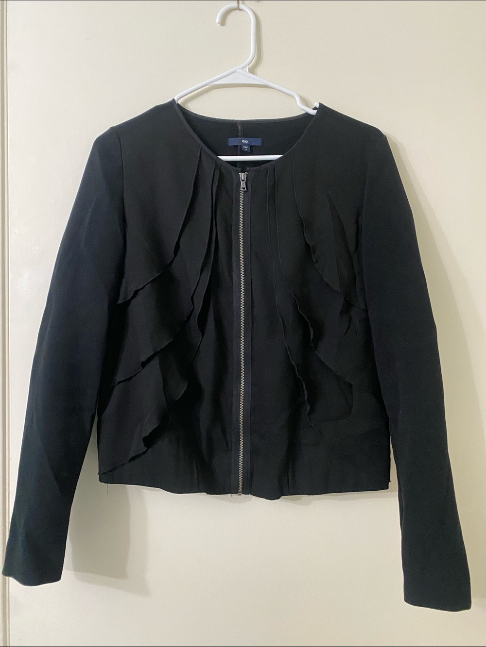 GAP Black Ruffle-Front Zip Jacket